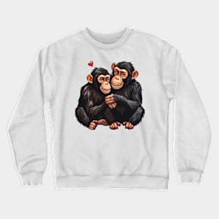 Valentine Cartoon Chimpanzee Couple Crewneck Sweatshirt